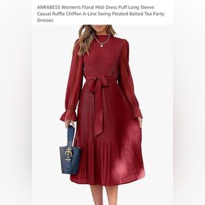 NWT red pleated chiffon long sleeved dress by Anrabess sz medium